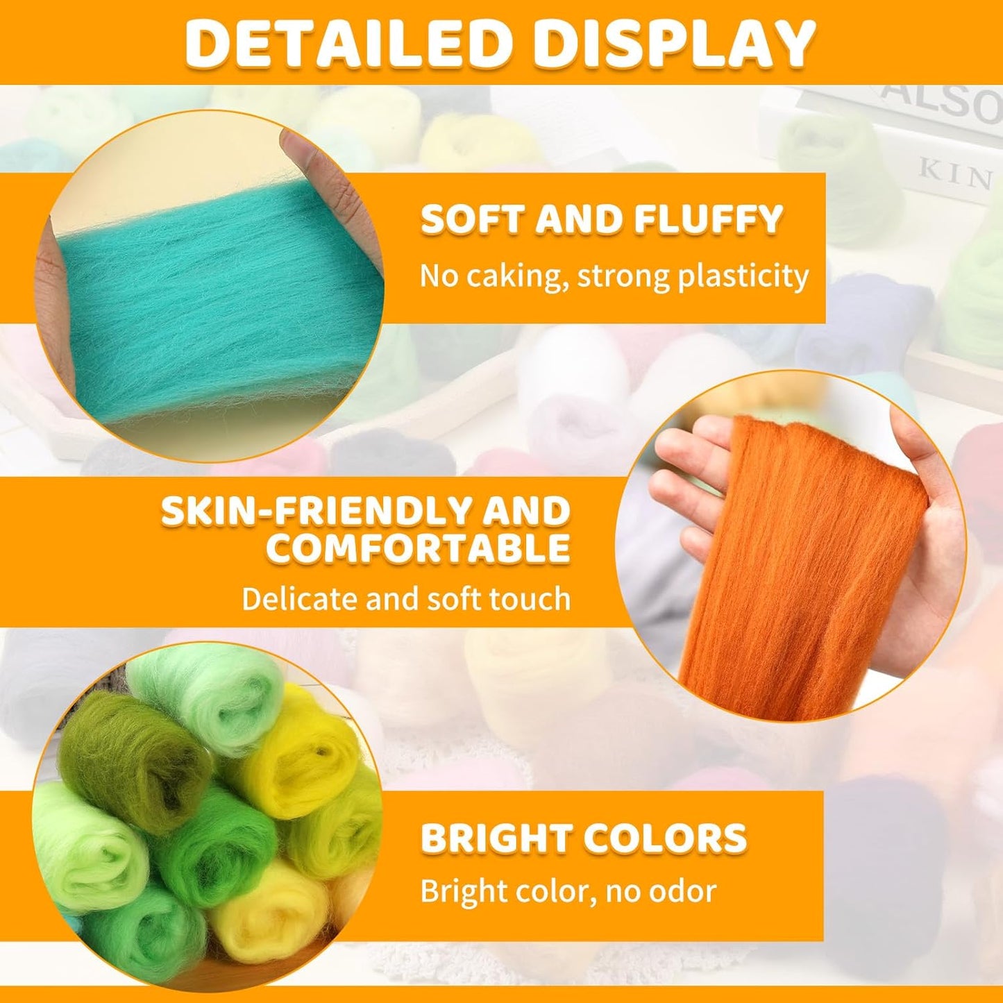 WONVOC 100 Colors Needle Felting Wool, Wool Roving 3g per Color, 10.5 oz Total, Premium Felting Wool for DIY Craft, Fiber Art and Hand Spinning, Needle Felting Supplies, Felting Kit