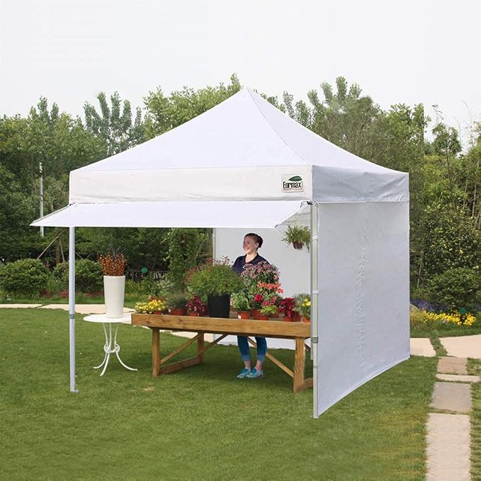 Eurmax USA 10 x 10 Pop up Canopy Commercial Tent Outdoor Party Canopies with 4 Removable Zippered Sidewalls and Roller Bag Bonus 4 Canopy Sand Bags & 24 Squre Ft Extended Awning(Blue)