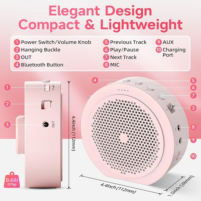 Moman Wireless Voice Amplifier with Lavalier Mic, 20H Battery 164ft Range Sensitive Pickup Noise Reduction PA System Bluetooth Portable Magnetic Charging Dock, Amplifier for Teacher Yoga Tour, Pink