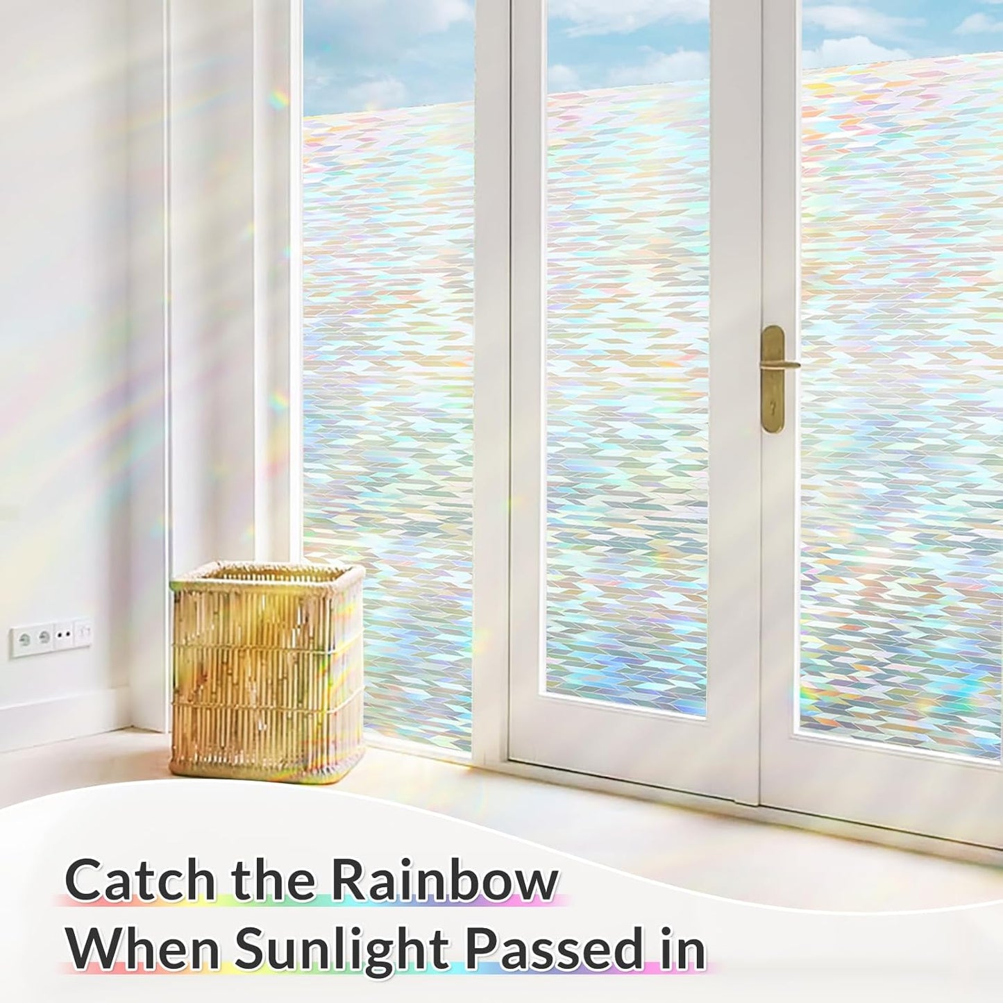 rabbitgoo Window Privacy Film with Installation Tools, Stained Glass Window Film Rainbow Prism Decorative Glass Clings for Home Decor, Static Cling Covering Sun Blocking, 35.4" x 157.4"