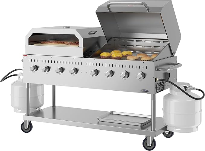 60 in. 8-Burner Commercial Outdoor Propane Gas Grill With 30 in. Roll Dome Cover and 30 in. Pizza Oven in Stainless-Steel, ETL Listed (CGKIT6-D30P30)