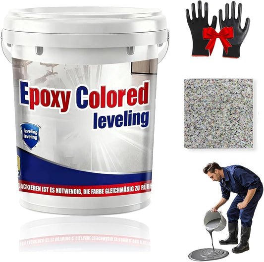 Epoxy Floor Paint, Epoxy Colored Sand Floor Paint, High-Gloss Marble Effect Self-Leveling Coating, Waterproof, Non-Slip, Ultra-Durable for Garage, Basement, Wood Floors (Colorful,4.4 lb)