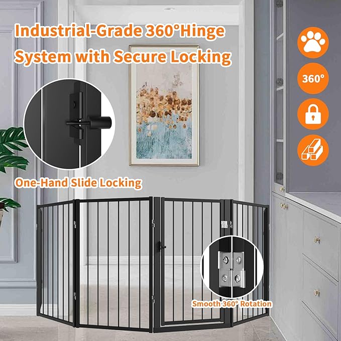 Metal Freestanding Dog Gate, Foldable Extra Wide 118", 32" Tall Large Opening Pet Gate for Indoor & Outdoor, Portable Dog Fence for Stairs, Doorways (Black, 6 Panels)