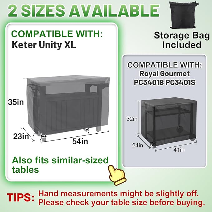 PAMASE Outdoor Dining Cart Cover - 54"L*23"W*35"H Grill Covers for Keter Unity XL Portable Cabinet Bar, Heavy Duty Waterproof BBQ Food Prep Table Serving Worktable Metal Movable Station