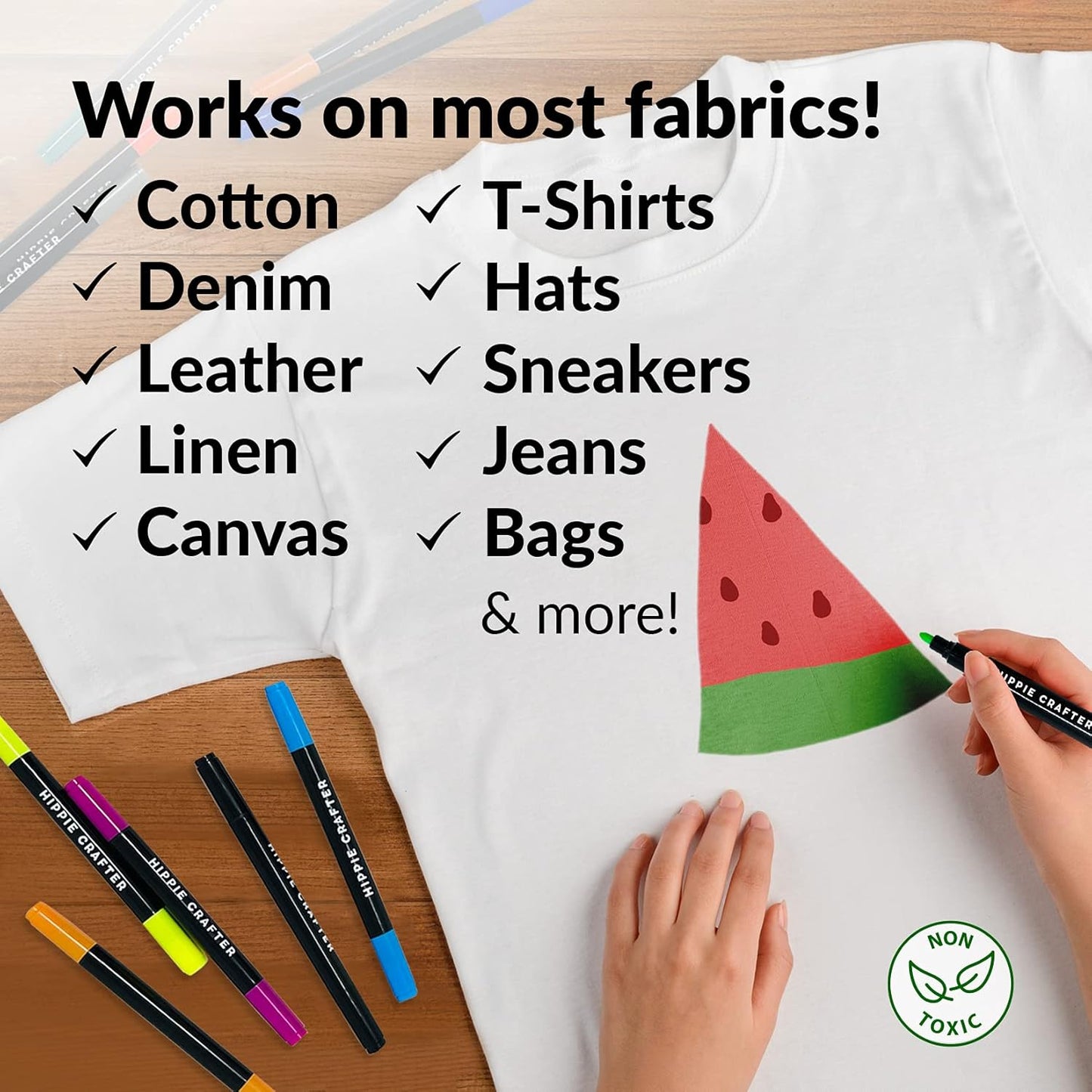 Fabric Markers, Permanent No-Bleed Fabric Pens for Clothes, Baby Clothes, Canvas, Upholstery, T-Shirts, Shoes, and More, 26 Piece Set for Artists and Kids, Ideal for Coloring and DIY Projects