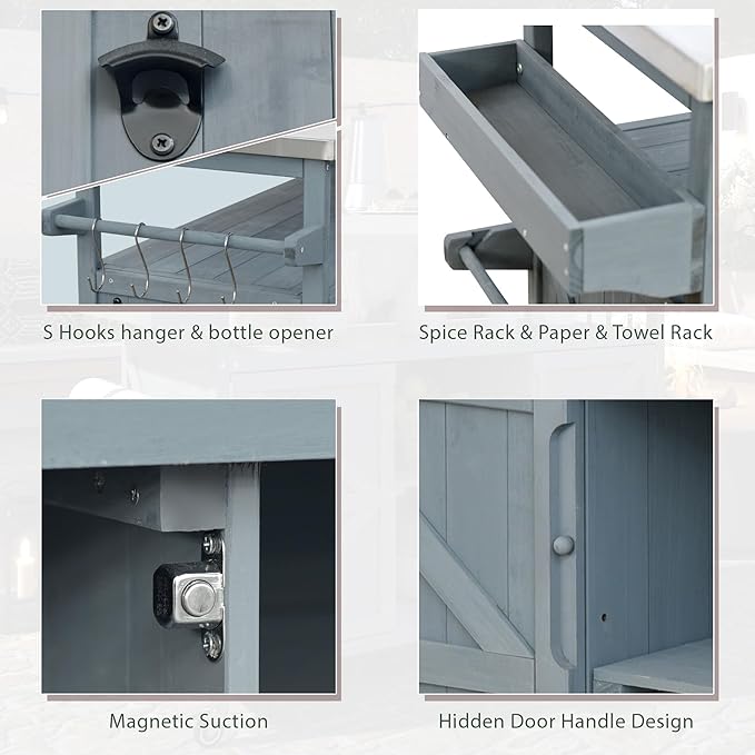 50.25" W Grill Cart with Stainless Steel Tabletop - Outdoor Storage Cabinet for BBQ, Bar Patio Kitchen Island with Ample Storage and Lockable Wheels