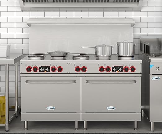 KoolMore 60 in. Commercial Electric Range with 10 Burners and 2 Standard Electric Ovens in Stainless Steel - 208V 3-Phase, CSA Listed (KM-CR60-E)