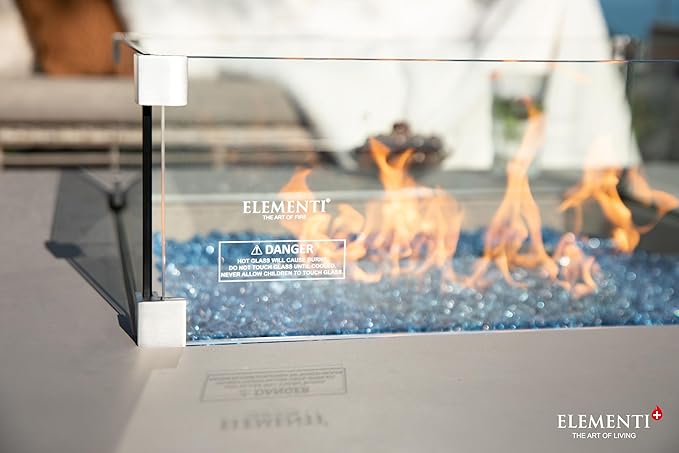 Elementi+ | Lucerne Gas Fire Pit Cast Concrete 42" Square Fire Table, Outdoor Fire Pit Electronic Ignition | Canvas Cover, Fire Glass and Burner Lid Included | Light Gray | Propane Gas