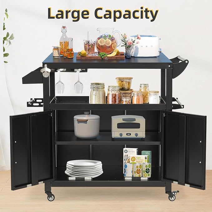 Outdoor Grill Prep Table Storage Cabinets Rolling Bar Grill Cart with Wheels for Blackstone 17/20/22 Inch Griddles Stand, Movable Kitchen Island for Patio, Outdoors, Bar, Outside, Poolside