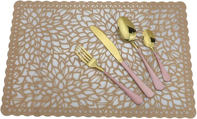 Gugrida Plastic Light Brown Placemats for Dining Table Tablemats Vinyl PVC Table Mats for Kitchen 6pcs