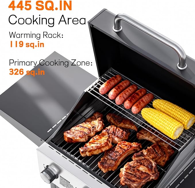 Veralune 3 Burner Propane Gas Grill, 36,000 BTU Stainless Steel Outdoor BBQ Grill with Built-In Thermometer, Lid, Foldable Side Shelves & Wheels for Patio, Garden & Backyard Cooking
