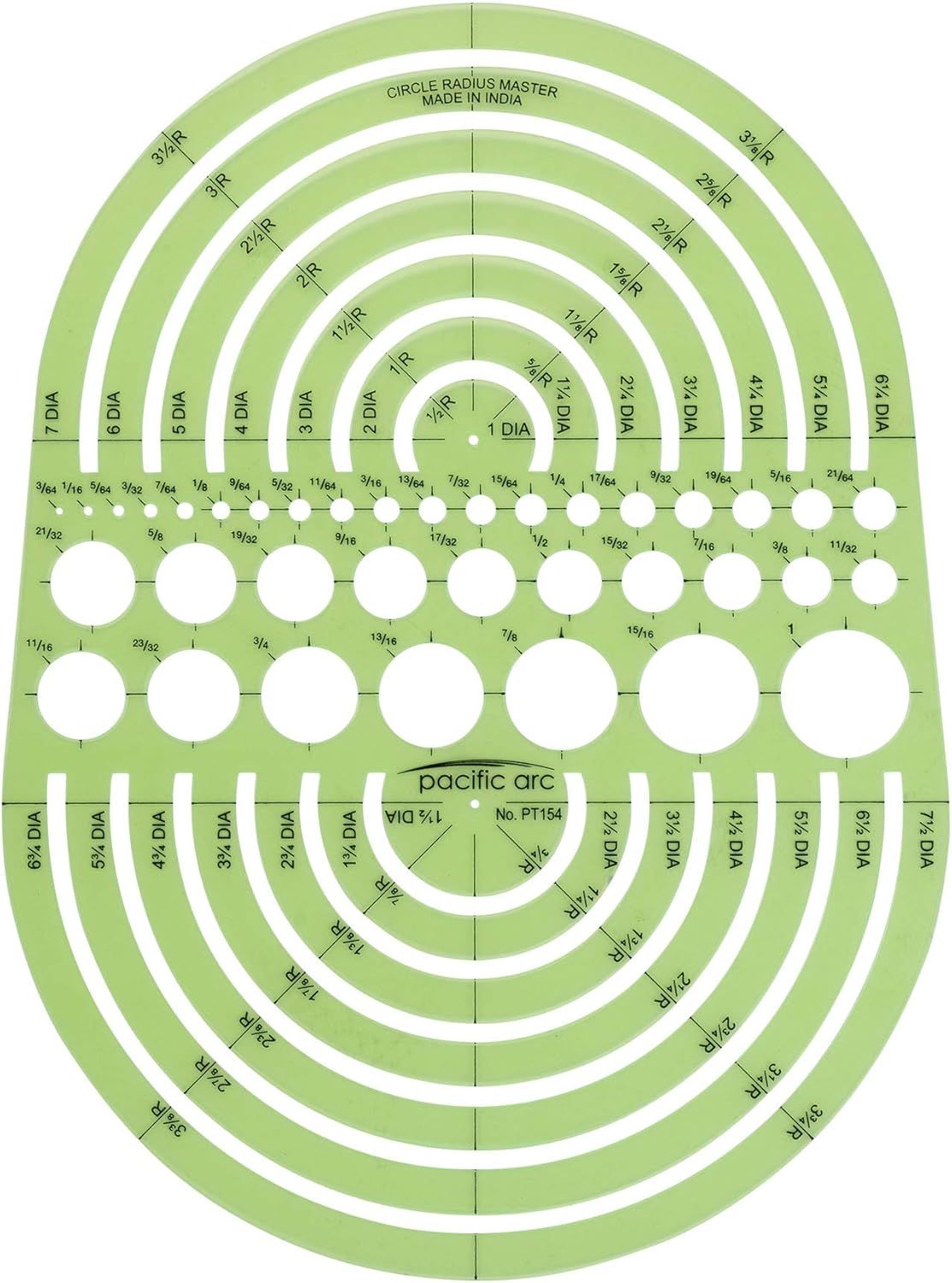 Pacific Arc Circles Radius Master Template Guide, from 1/2 Inch to 3 3/4 Inch Radius and 36 Perfect Circles from 3/64 to 1 Inches