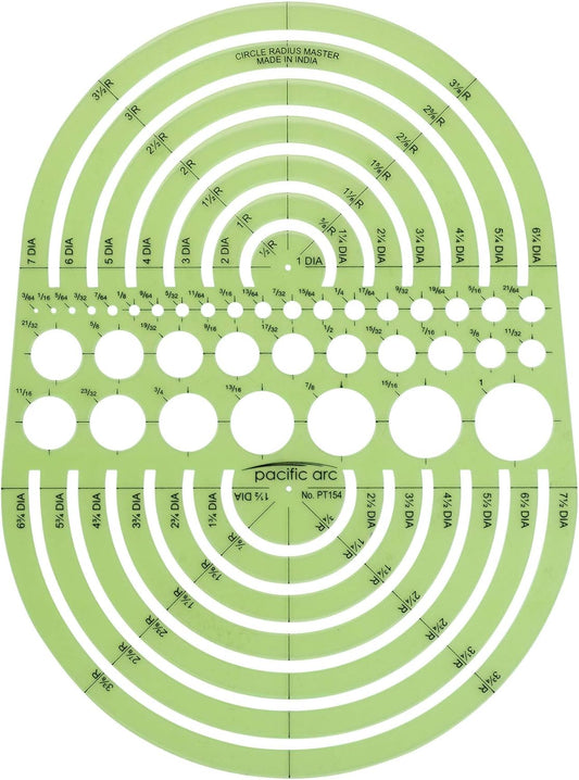 Pacific Arc Circles Radius Master Template Guide, from 1/2 Inch to 3 3/4 Inch Radius and 36 Perfect Circles from 3/64 to 1 Inches