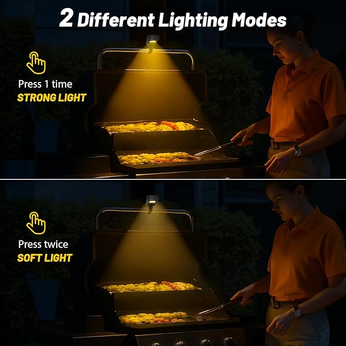 Grill Lights for Blackstone Weber Grills, USB-C Rechargeable Solar 360° Rotatable Automatic On/Off LED BBQ Light for Outdoor Barbecue, Waterproof Heat-Resistant Griddle Accessories