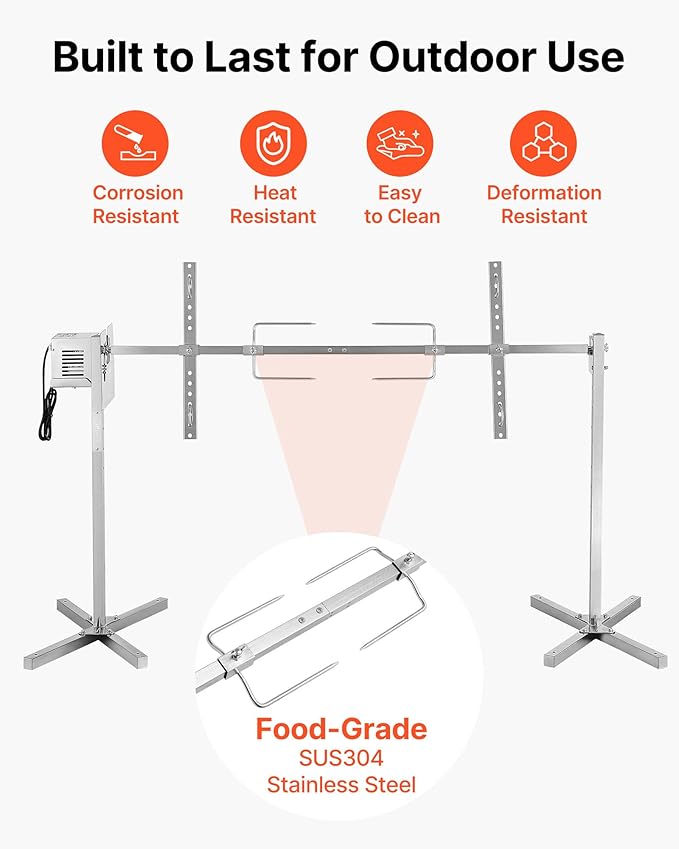 VEVOR Rotisserie Grill, 56in Electric Rotisserie Grill Kit 8 Level Height, BBQ Grills Rotisseries Kit with 132 lbs Load Capacity, Asador de Puerco, Stainless Steel Automatic Grilling Kits for Parties