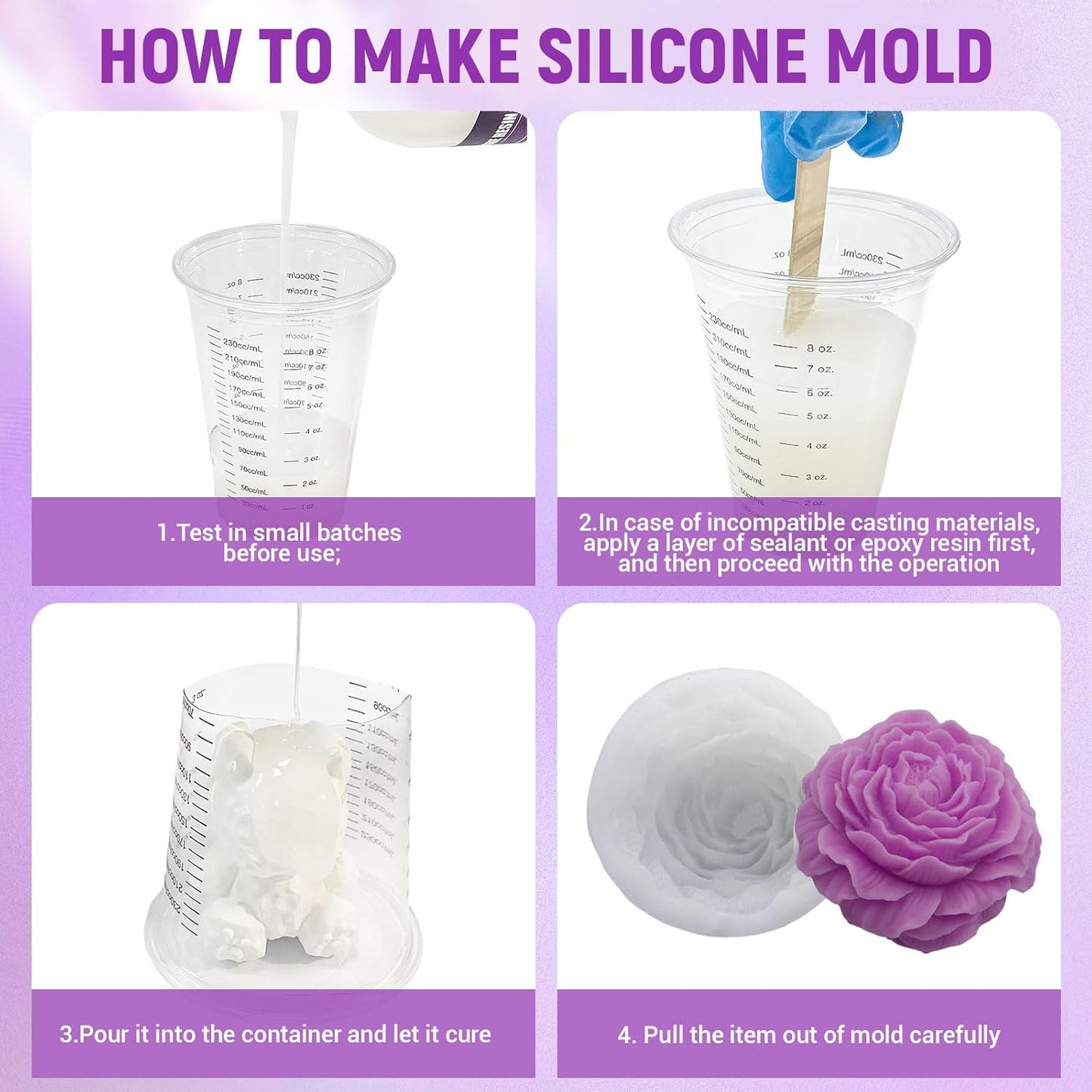 Silicone Mold Making Kit,34oz Platinum Silicone Rubber 15A Liquid Silicone Mixing Ratio 1:1 for Casting Resin Molds and DIY Jewelry Molds