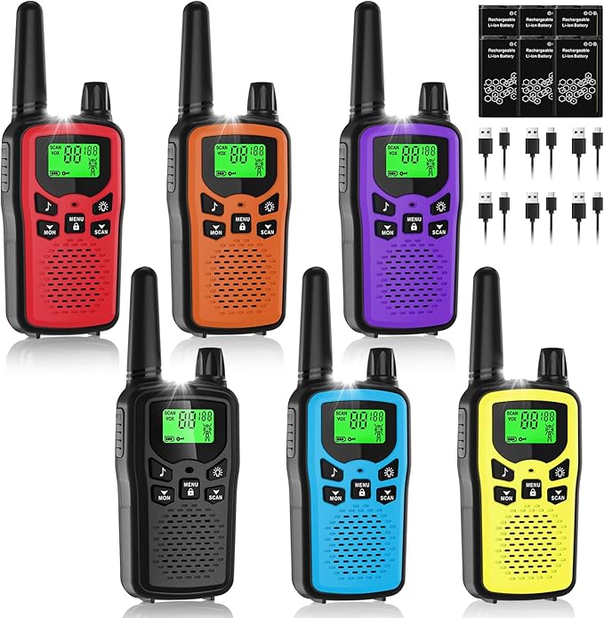 Walkie Talkies for Adult Long Range, 6 Pack Rechargeable 2 Way Radios, LED Flashlight Hiking Accessories Camping Gear Gifts for Kids Family Emergency