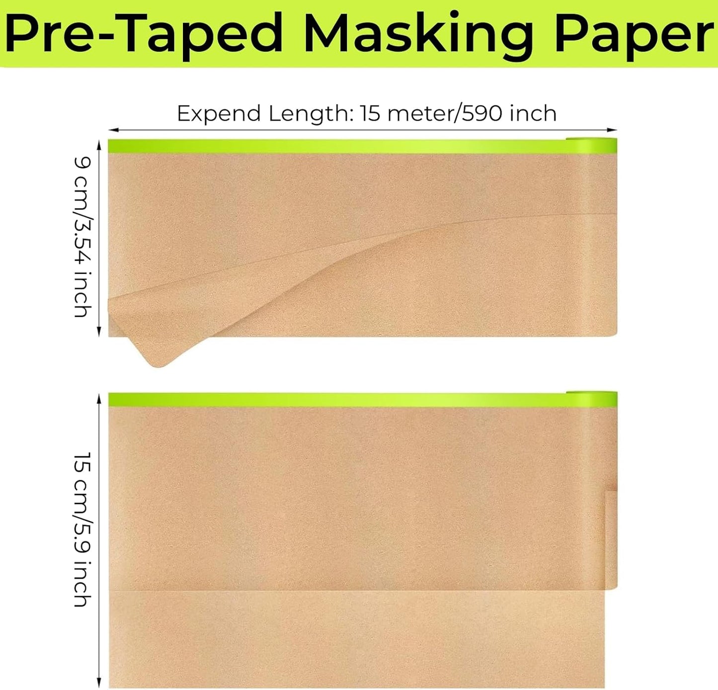 Pre-Taped Painting Masking Paper: 8 Rolls 6 Inch x 50 Feet Tape and Drape Painters Paper, Self-Adhesive Paint Protective Kraft Paper Roll