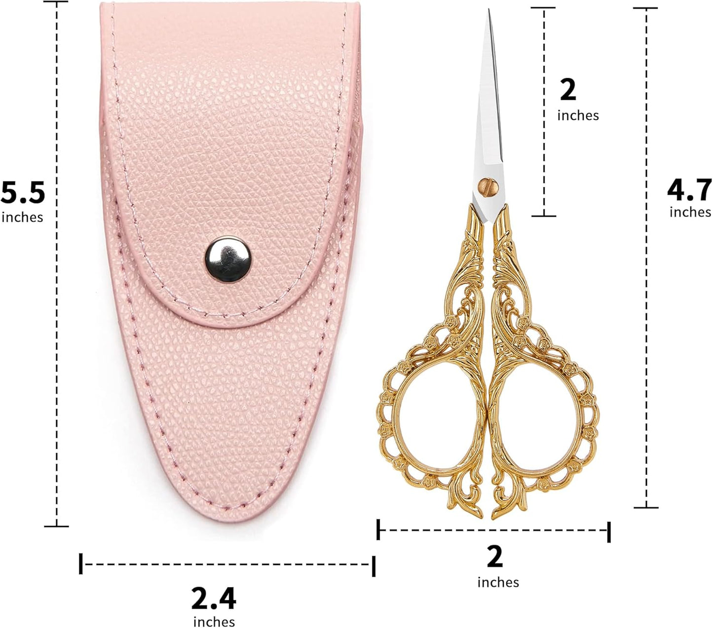 4.7 INCH Mini Stainless Steel Embroidery Scissors, Sharp Pointed Tip, Travel Scissors With Cover, Gold