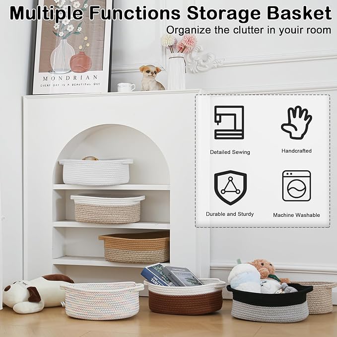 Gift Basket with Gift Bag and Ribbons,Small Rope Woven Shelf Storage,Baskets for Gifts Empty,Birthday,Baby Shower,Decorative Organizer Box with Handles(White&Blue)
