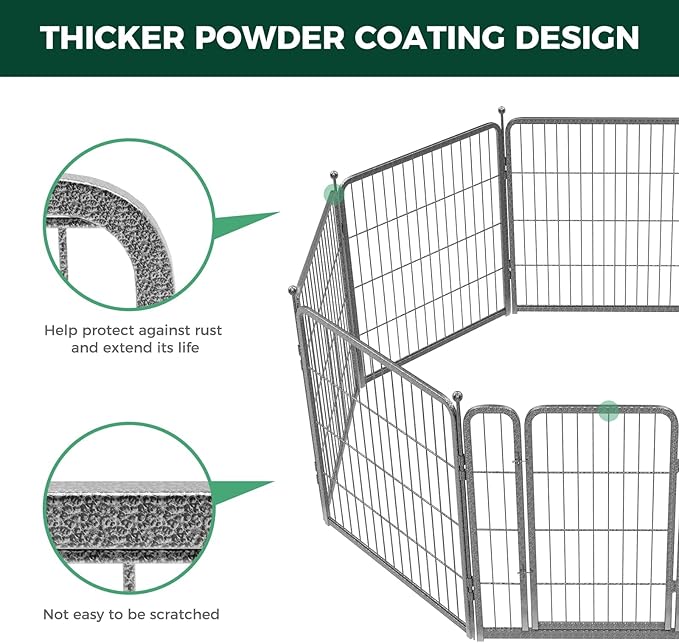 FXW Garden Fence Outdoor for The Yard – 32in(H) x 72.9ft(L) Heavy Duty Metal Animal Barrier for Dog and Rabbit, Decorative Dog Fence, 32 Panels, Silver