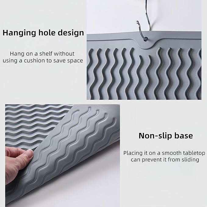Grill Accessories, 16x12 Inch Silicone Heat Resistant Mat, BBQ Tool Rest Pad for Blackstone Griddle Side Shelf, Weber, Traeger, Outdoor Kitchen Countertop Protector (Grey)