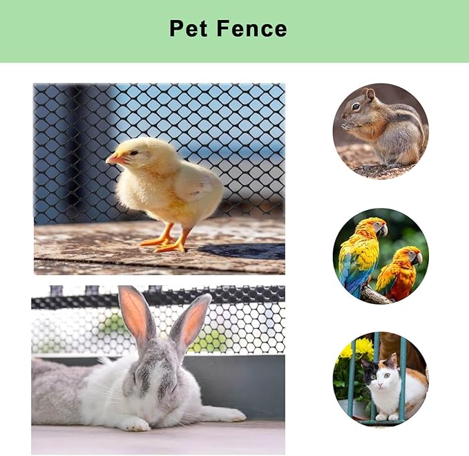 vensovo Black Plastic Wire Mesh 16IN x 33FT Roll - Chicken Wire Fencing for Poultry, Gardening Barrier, Balcony Guard for Cats and Dogs, Floral Craft Mesh with 60 Zip Ties