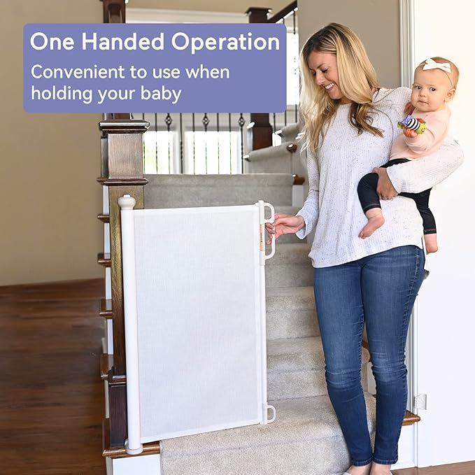 Retractable Baby Gate, Momcozy Extra Wide Mesh Baby Gates for Stairs, 33" Tall, Extends to 71" Wide, Pet Dog Gate for Doorways, Stairs, Hallways, Indoor/Outdoor