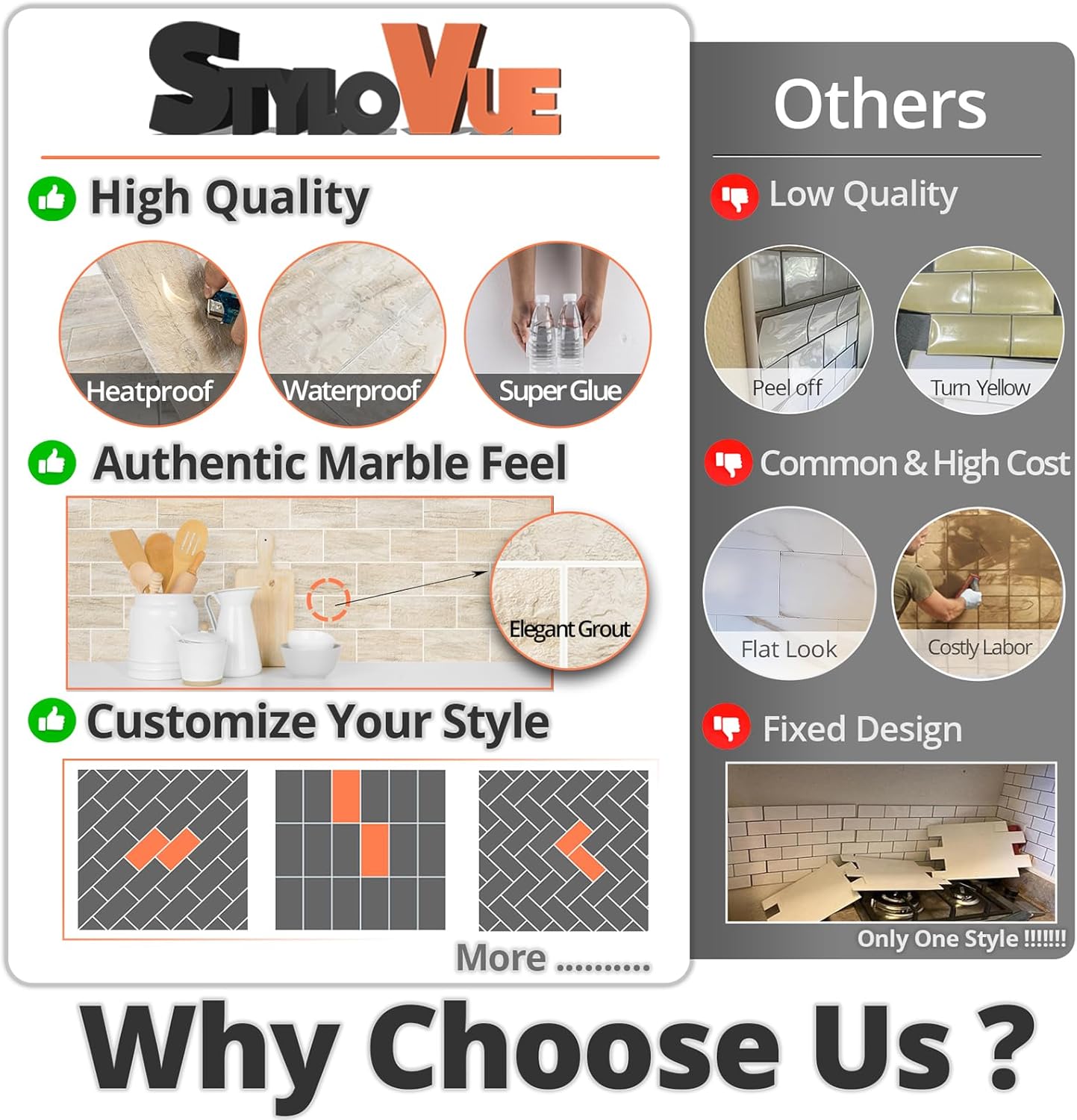 4 Pieces Peel and Stick Backsplash for Kitchen, 3" x 6" PVC Subway Tile Upgraded Grayish Beige with Gray Grout Backsplash Stick on Tile Elevate Kitchen, Bathroom, Fireplace,RV