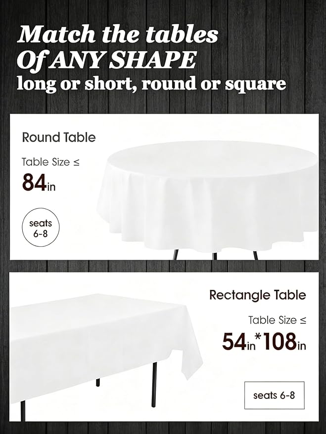 Pureegg Disposable Plastic Tablecloth 12 Pack - 54x108 Inch Rectangle White Table Cloths, Leakproof & Sturdy Plastic Table Cover for Party, Picnic, Wedding, Decorative Events