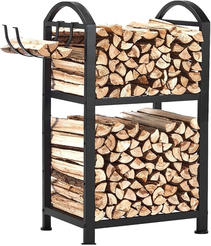 Firewood Rack Outdoor and Indoor, Fire wood Storage Racks with Wood Hooks, 15.7" Racks Outdoor for Fire wood, Adjustable Log Racks For Firewood, Heavy Duty Logs Holder Woods Storage