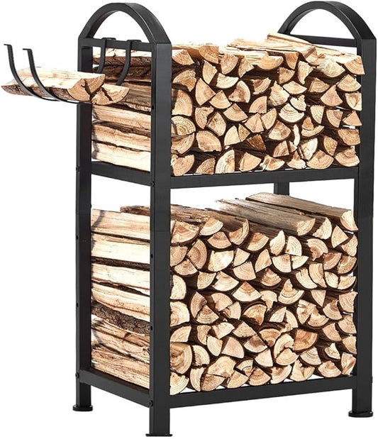 Firewood Rack Outdoor and Indoor, Fire wood Storage Racks with Wood Hooks, 15.7" Racks Outdoor for Fire wood, Adjustable Log Racks For Firewood, Heavy Duty Logs Holder Woods Storage
