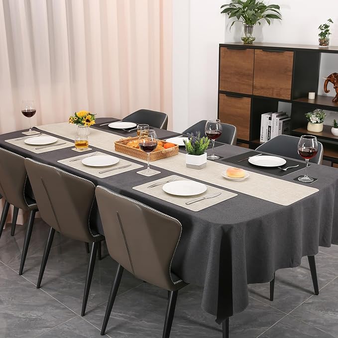 Table Runners 55 Inches Long, Dual-Sided Faux Leather Farmhouse Table Runner Waterproof Non-Slip for Living Room Party Home Decor Holiday Decorations(Cream-White Black, 15 x 55 Inch)