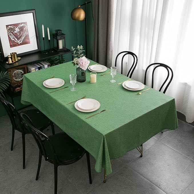 LIBERECOO Vinyl Tablecloth with Flannel Backing, Grass Green, Waterproof, Stain-Resistant, Easy-Clean Table Cover for Holiday, Dining, Kitchen, and Outdoor Use, 60" x 120" Rectangle