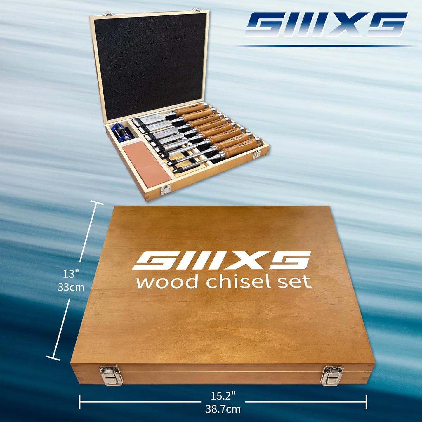 Professional Wood Chisel Set, 8pcs Woodworking Chisel Set with 1pcs Honing Guide, 1pcs Sharpening Stone