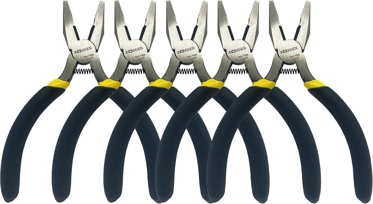 BOOSDEN Mini Lineman's Pliers, 5 Pack, 5 Inch High Leverage Cutting Pliers, Side Cutter for Electrician Work or Jewelry Making