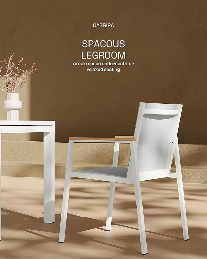 Expandable Outdoor Patio Dining Table Set for 6-8 Person, Aluminum Outdoor Table and 6 Chairs with Textilene Fabric & HDPS Armrest, All-Weather Patio Furniture Set for Yard, Garden, White