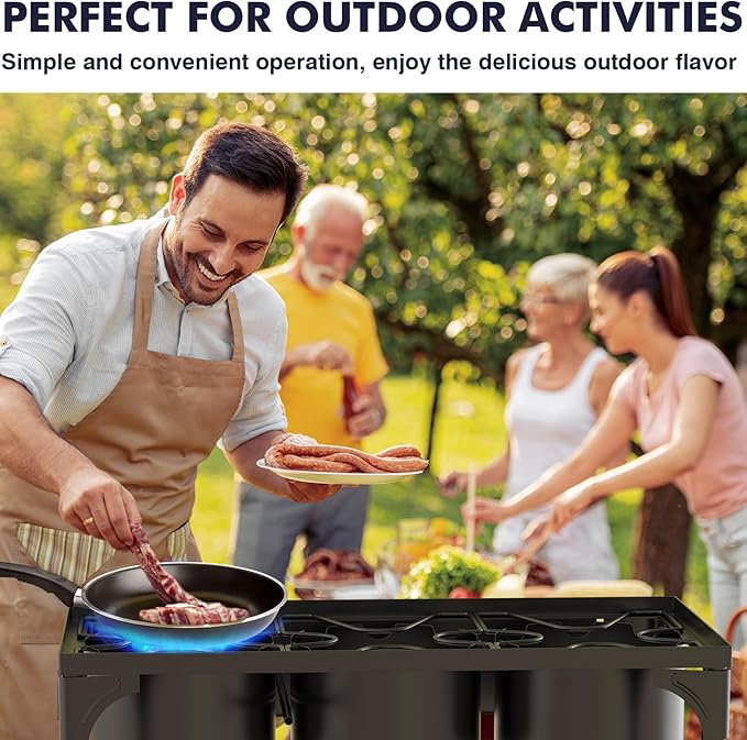 Llamaviva 3 Burner Gas Stove, Propane Outdoor Stove with Removable Legs,Auto Ignition Button&Regulator, 225,000 BTU,Propane Burners for Outdoor Cooking, Camping&BBQ Cookouts