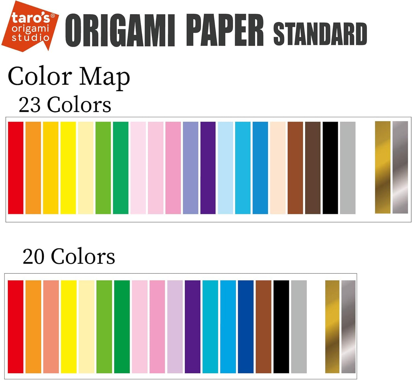 [Taro's Origami Studio] Standard 6 Inch One Sided 20 Colors 100 Sheets Square Easy Fold Premium Japanese Paper for Beginner (Gold and Silver Included) Made in Japan