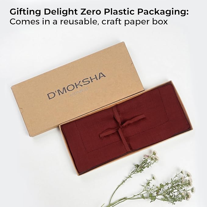 D'Moksha Homes Linen Dark Red Table Runner 72 Inches Long - 100% Pure Linen Hemstitch Table Runner 14 x 72 Inch for Dresser, Dining, Valentines, Spring - Classic Hemstitch