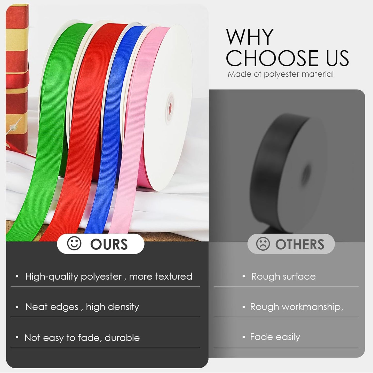 100 Yards 5/8 inch Grosgrain Ribbon, Solid Color Fabric Ribbon Perfect for Gift Wrapping, Wedding, Handmade Bows, Floral Bouquets and Party Decoration(Black)