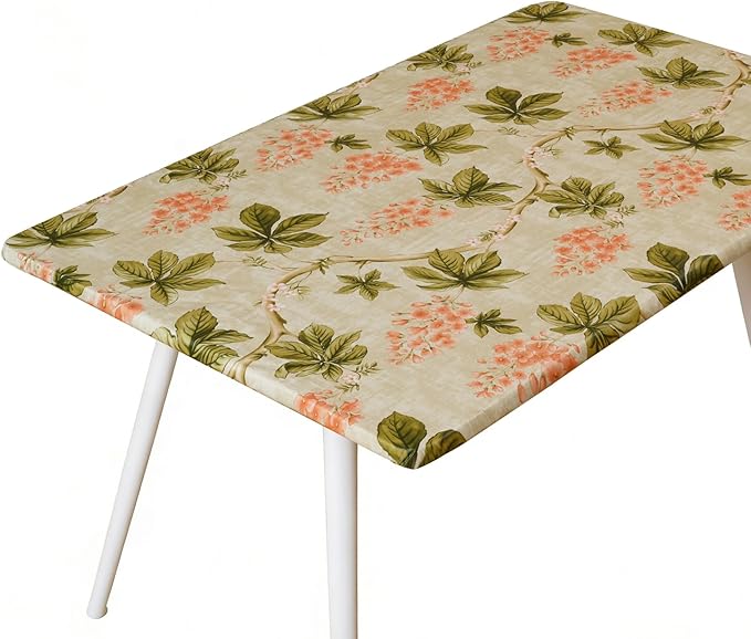 Rectangle Picnic Table Cloth, Elastic Waterproof Fitted Vinyl Tablecloths for 5 Foot Tables, Wipeable Flannel Backed Table Covers for Dining, Camping, Outdoor(Flower,36"x60")