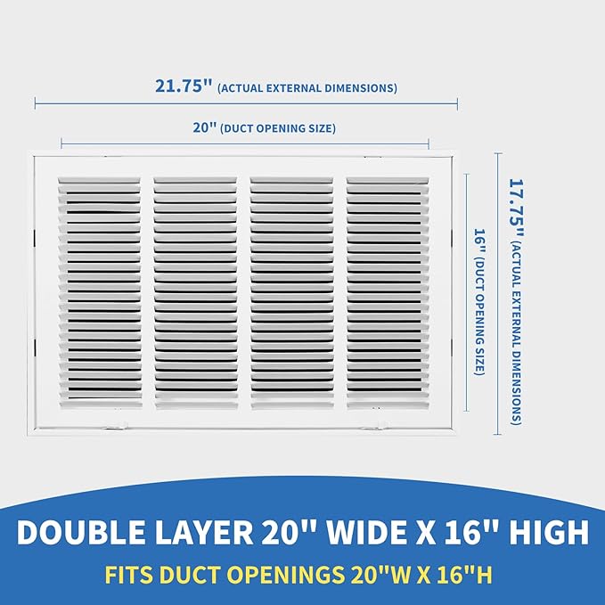 20x16 Return Air Grille [Duct Opening Size],Return Air Vent Cover for Wall Or Ceiling,Steel Return Air Filter Grilles Removable Face/Door for 1 Inch Filters (20"Wx16"H[Duct Opening])