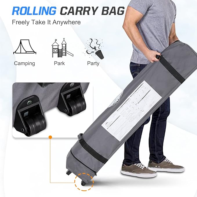 EAGLE PEAK Pop Up Canopy Tent with Wheeled Carry Bag, 8 Stakes, 4 Ropes, 4 Weight Bags, Easy Set Up Tent Canopy, 10x10 ft, 100sqft of Shade, American Icon