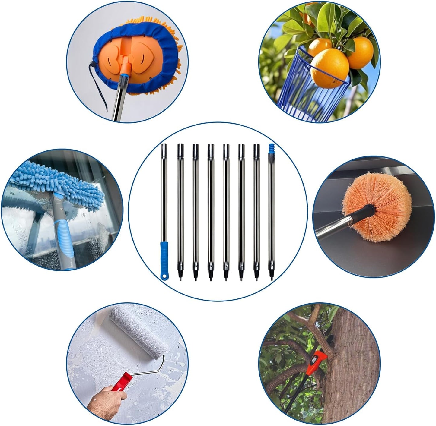 10 Ft Extension Pole +Joint Angle Adaptor, Paint Roller Stainless-Steel Threaded Splicing Extension Poles for Hand Drywall Sander Wall Cleaning and Polishing Paint Roller Brushes (10 Feet)