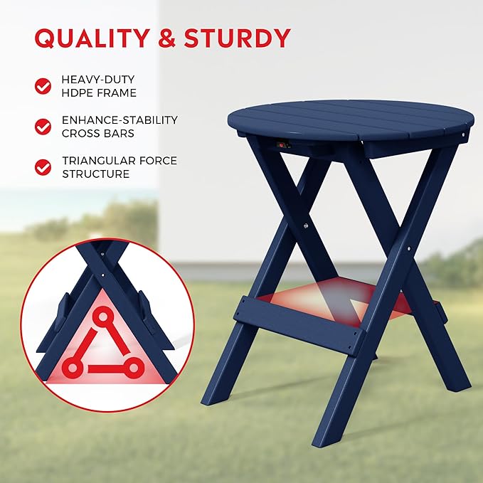 Costaelm Paradise 3-Piece Outdoor HDPE Folding Patio Bistro Table and Chairs, Navy Blue