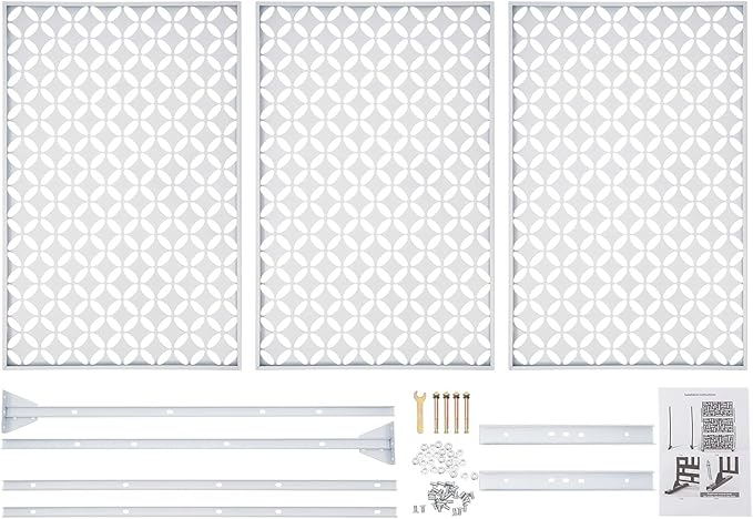 Outdoor Metal Privacy Screen with Stand, 35.4" W x 75" H Freestanding Metal Slatted Decorative Privacy Screen and Panels for Patio Garden Balcony Porch (White Star)