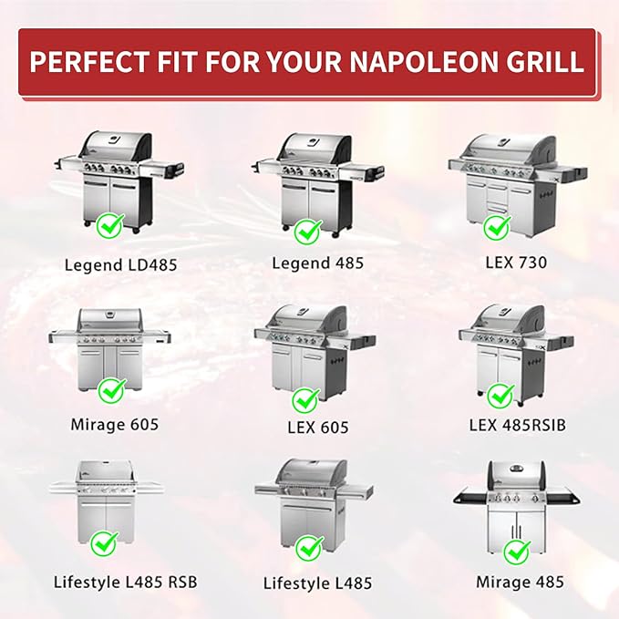 Grill Replacement Parts for Napoleon LEX 485/605/730 LE LD485 Series, Napoleon S81001, Flame Tamer and Burner for Napoleon Grill Parts Accessories, Heat Plate Shields Tents, 4-Pack