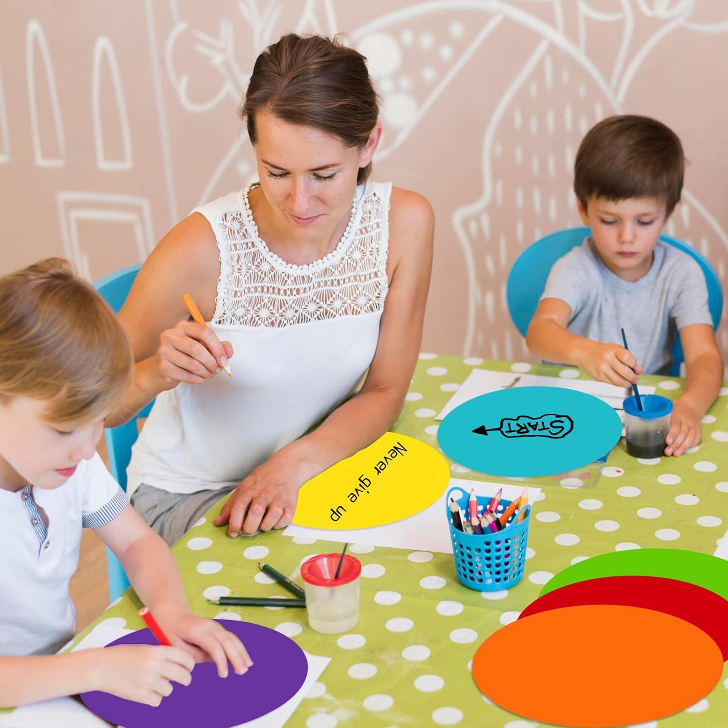 STARLIBOO 11 inch Colorful Dry Erase Dots Circles Whiteboard Marker Removable Stickers Spots Wall Decals for School Classroom Teachers Students Table & Desk- 12 Pack