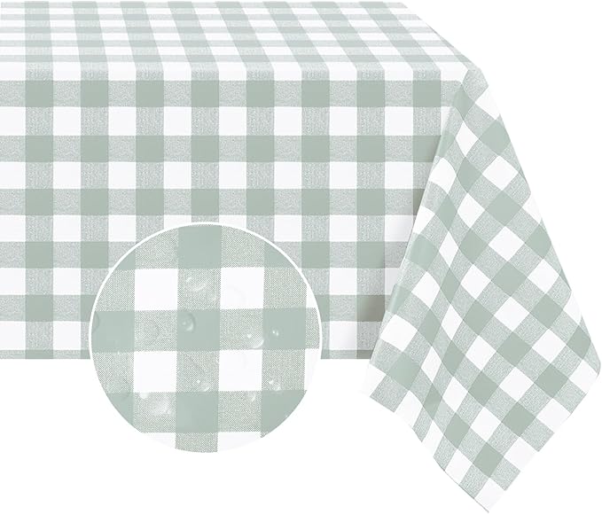 Romanstile Rectangle Vinyl Tablecloth, 100% Waterproof Checkered Plastic Table Cloth, Heavy Duty Buffalo Gingham Table Cover for Dining, Camping, Picnic, Outdoor - 54 x 120 Inch, Light Grey